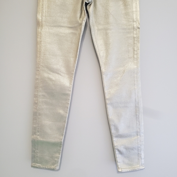 J Brand NWT Maria High Rise Skinny Jeans Women 26 Metallic Light Gold Maximalist - Picture 3 of 15